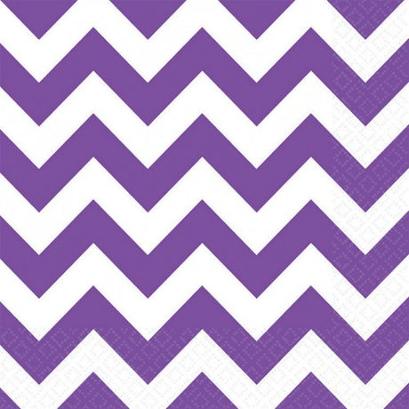 Pack of 16 New Purple Chevron Lunch Napkins, 33cm x 33cm, stylish and durable for parties and everyday use.