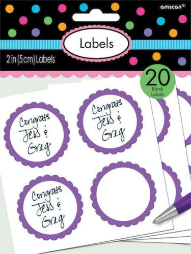 Pack of 5 scalloped purple labels, perfect for organizing jars, gifts, and folders with style and elegance.