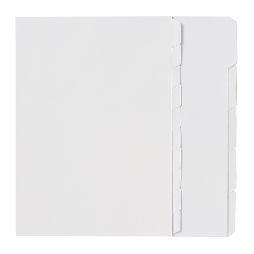 Marbig A4 dividers with 10 blank tabs, unpunched design for customizable document organization and professional appearance.