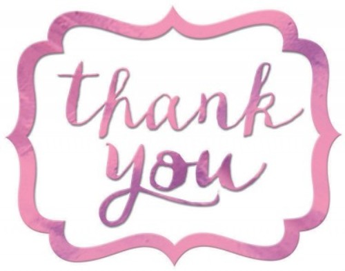 Pack of 50 vibrant pink Thank You stickers, perfect for gifts and personal notes, measuring 1.16” x 1.5”.