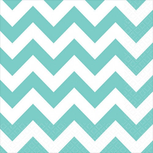 Robin's-Egg Blue Chevron Beverage Napkins, pack of 16, stylish and absorbent, perfect for any gathering.
