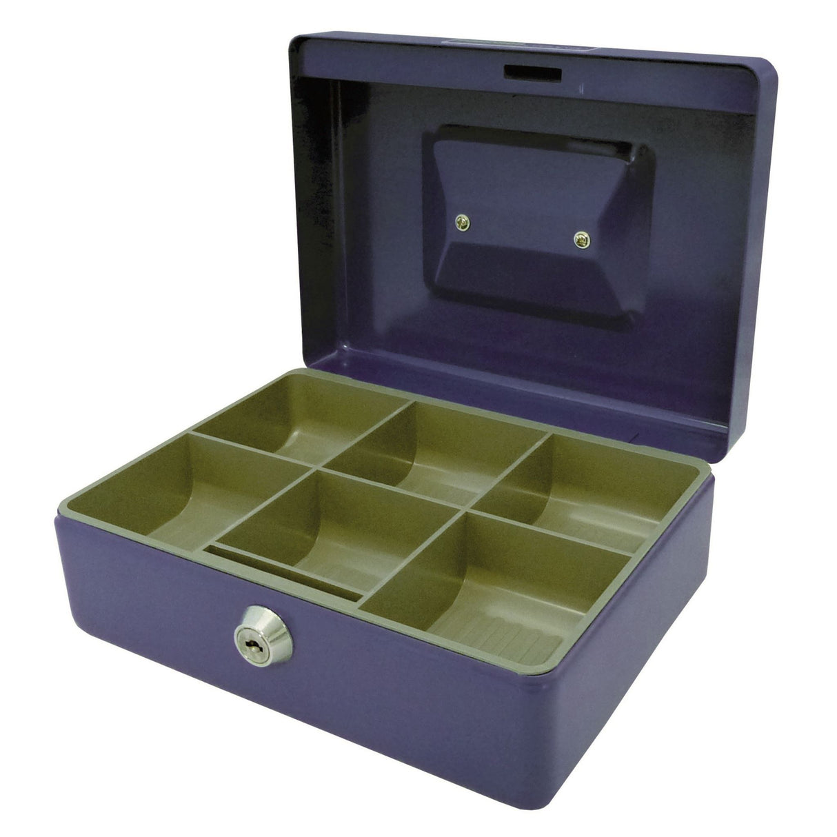 Esselte Cash Box Classic No8 Blue, sturdy steel construction, 6 coin compartments, secure cash handling solution.