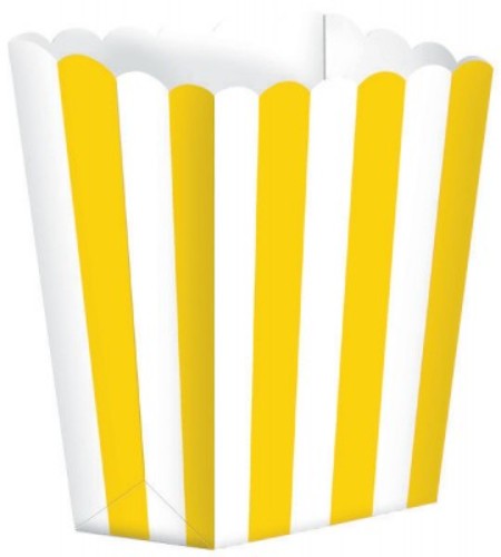 Bright sunshine yellow popcorn favor boxes in a pack of 5, perfect for birthdays and festive celebrations.