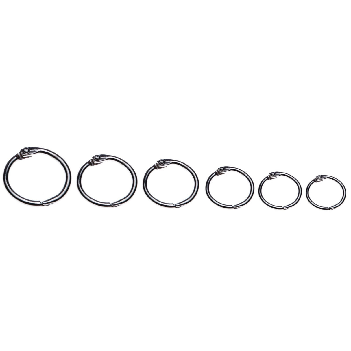 Box of 25 ESSELTE metal hinged rings, 63mm, ideal for organizing keys, documents, and crafts with easy snap open feature.