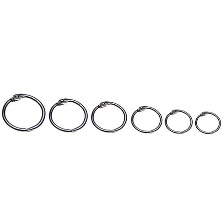 Box of 25 ESSELTE metal hinged rings, 63mm, ideal for organizing keys, documents, and crafts with easy snap open feature.