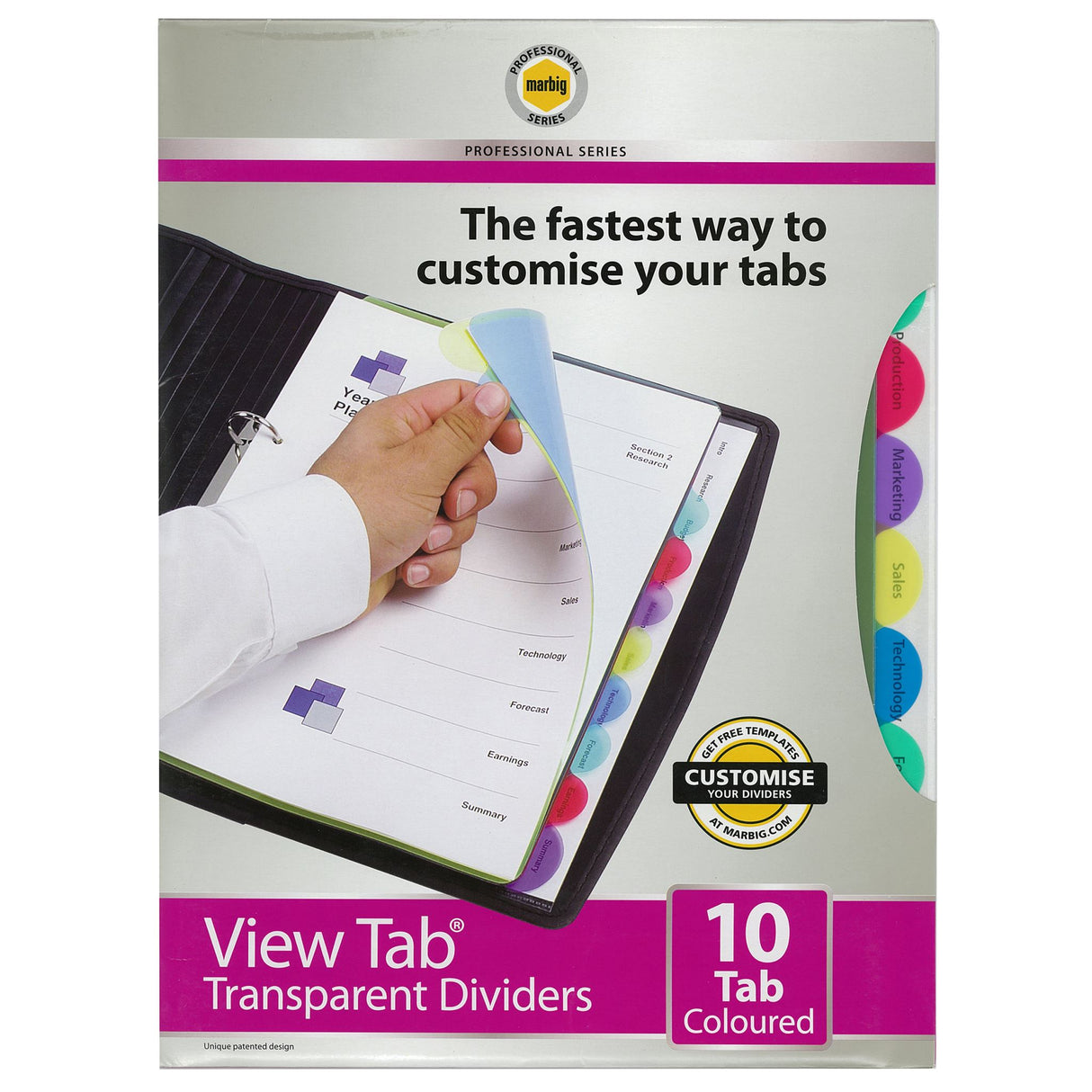 A4 tab dividers with 10 colorful tabs, showcasing titles through the tabs for easy document organization.