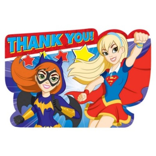 Pack of 8 vibrant DC Superhero Girls Thank You Cards, perfect for expressing gratitude after celebrations.
