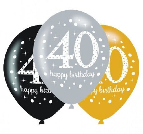 Vibrant 40th birthday latex balloons, 30cm, pack of 6, perfect for elegant party decor and celebrations.