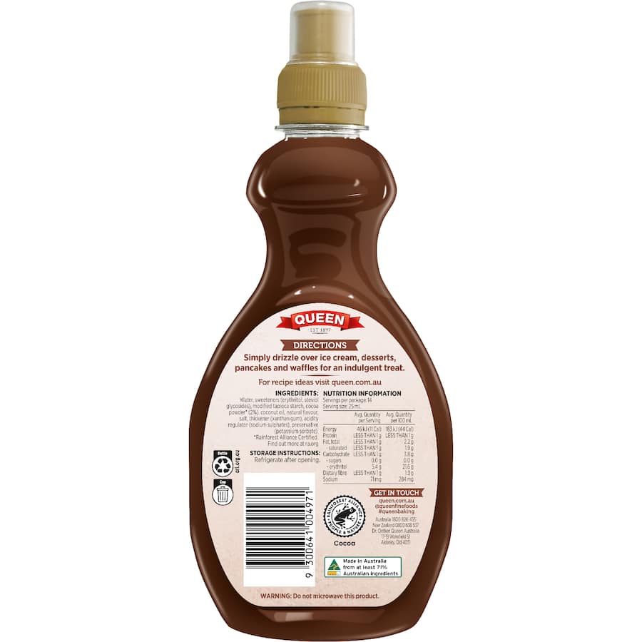 Queen Topping Chocolate Fudge Sugar Free - 355mL