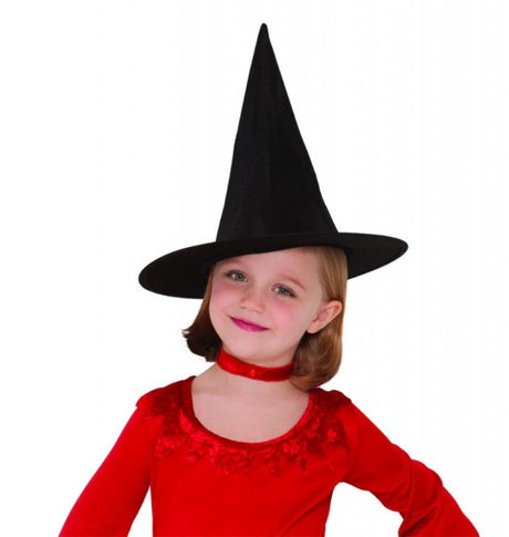 Child-sized classic witch hat featuring a conical design, perfect for Halloween costumes and themed parties.