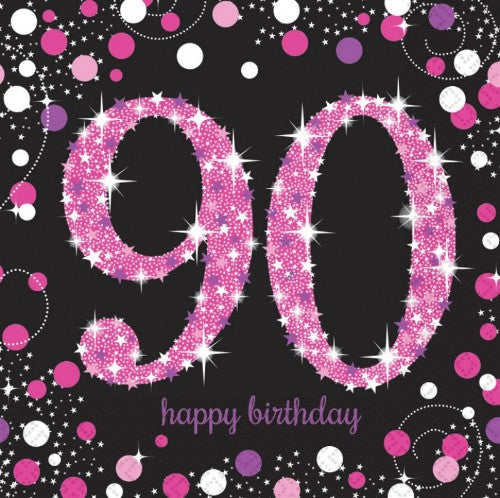 Lunch Napkins Pink Celebration 90th (16 Units) - Pack of (16)