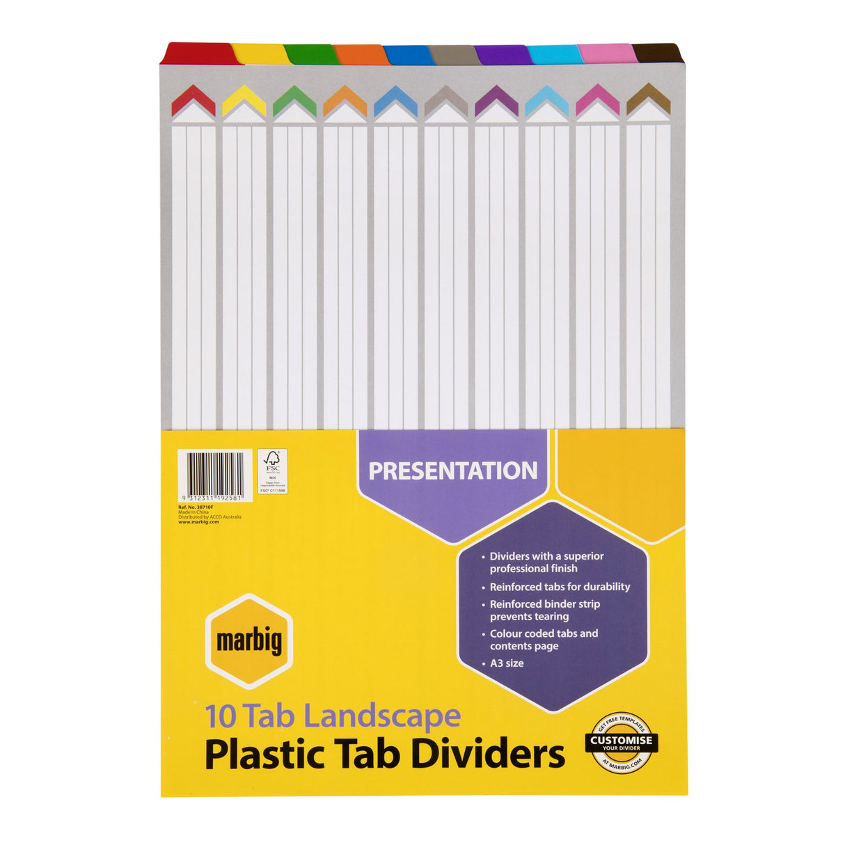 Marbig A3 dividers with reinforced tabs and a colorful table of contents for enhanced document organization.
