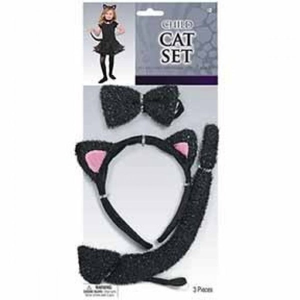 Child's Dress Up - Cat Set featuring cute cat ears headband, bowtie, and fluffy tail for imaginative play.