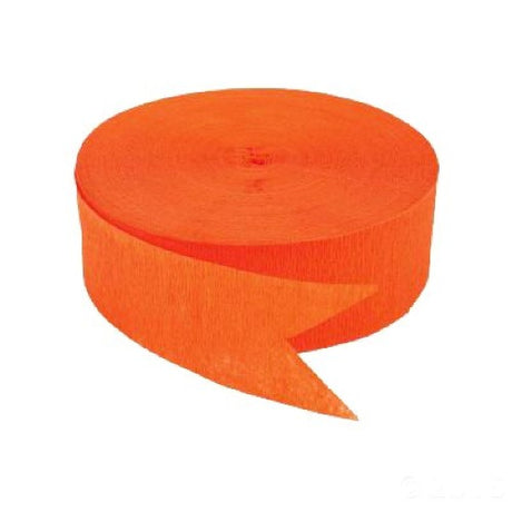 Vibrant orange crepe streamers, 80 feet long, perfect for adding festive decor to any celebration.