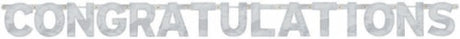 Vibrant 'Congratulations' letter banner, perfect for parties and graduations, designed for easy hanging and indoor/outdoor use.