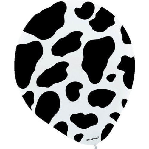Pack of 6 cow print latex balloons, 30cm, perfect for animal-themed parties and festive decor.