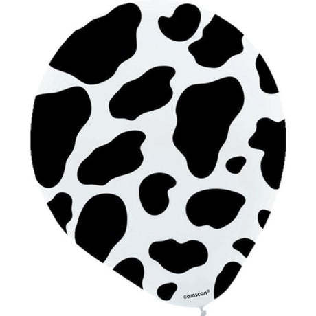 Pack of 6 cow print latex balloons, 30cm, perfect for animal-themed parties and festive decor.