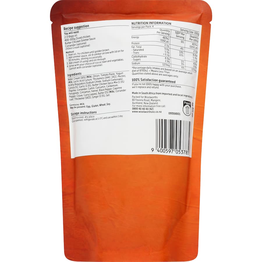 Woolworths Simmer Sauce Butter Chicken 400g