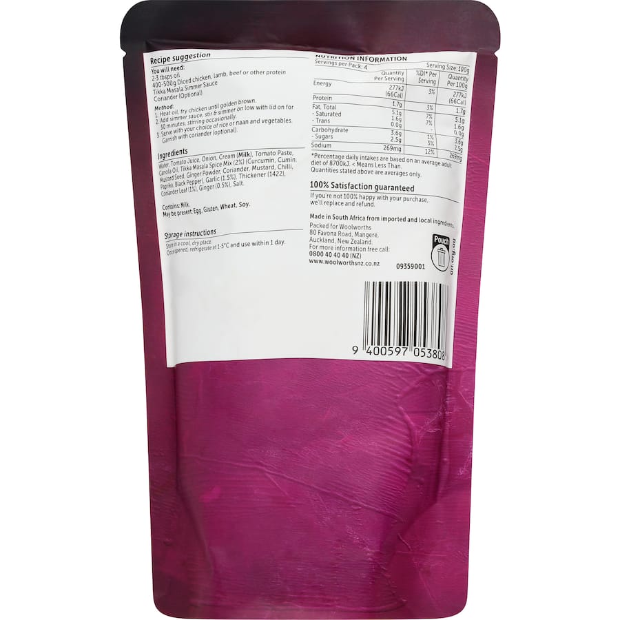 Woolworths Simmer Sauce Chicken Tikka 400g