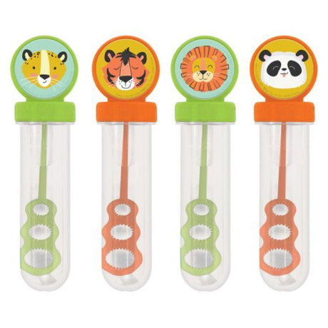 Pack of 4 colorful jungle bubble tubes, perfect for party favors and outdoor fun for kids and adults.