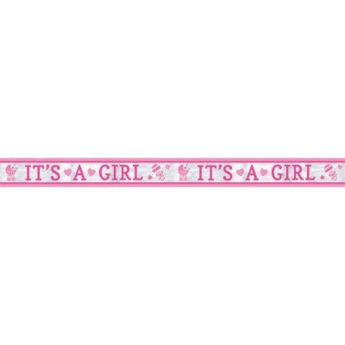 A 25-foot foil banner in pastel colors, featuring 'It's a Girl!' for baby showers or celebrations.