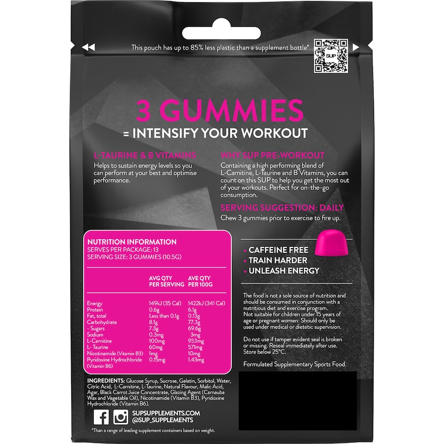 Sup Pre Workout High Performance Gummies Strawberry Flavour 40pack