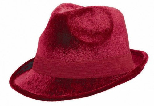 Burgundy Fedora Velour Hat with soft texture, perfect for elevating both casual and formal outfits.
