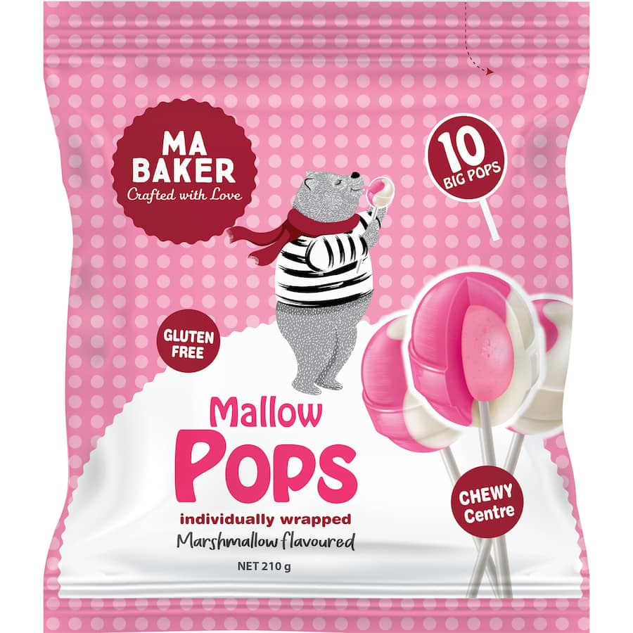 Ma Baker Lollipops Marshmallow Flavour 210g