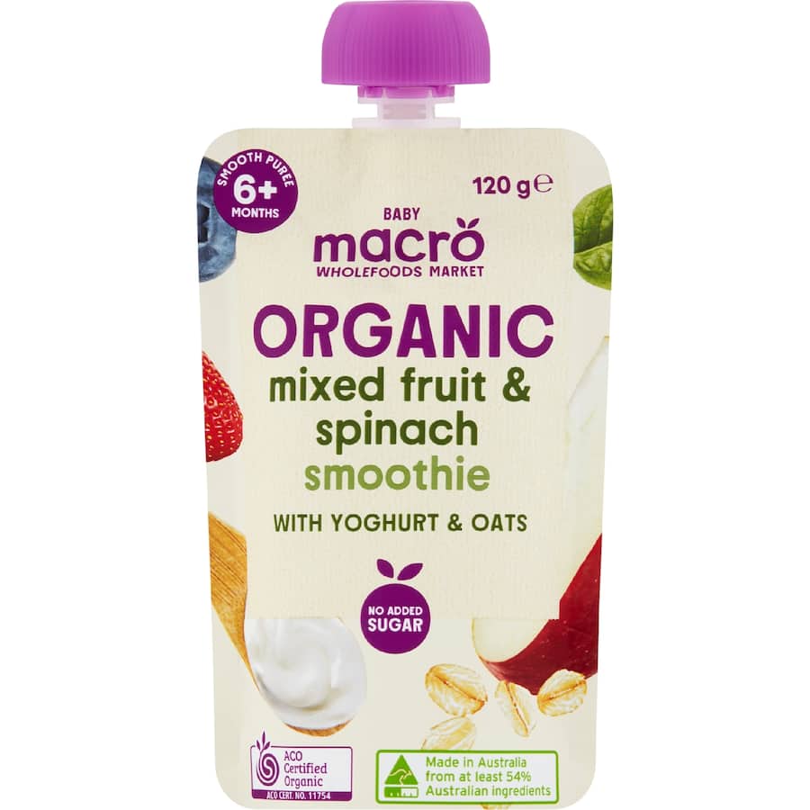 Macro Organic Baby Food 6+ Months Mixed Fruit & Spinach Pouch 120g