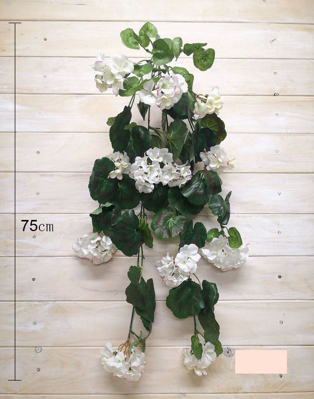 Artificial Hanging Geranium Flower Bush (White)
