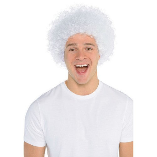 Curly white wig with soft bouncy curls, ideal for costumes and stylish transformations for all ages.