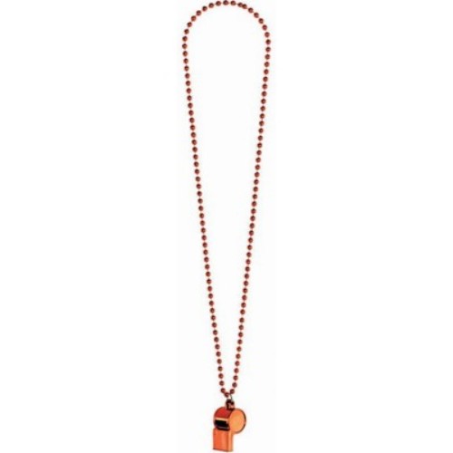 Vibrant orange 36-inch necklace with a unique whistle charm, perfect for stylish layering or solo wear.