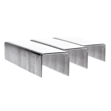 Galvanized flatwire staples, 8mm leg length, ideal for insulation, plastics, and cardboard, 5000 staples per box.