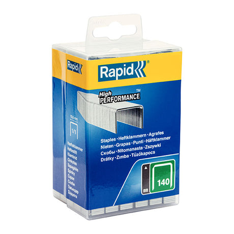 High-quality Rapid Staples 140/10mm box with 5000 galvanized staples for insulation, plastics, and cardboard applications.