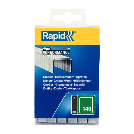 Box of 5000 galvanized 12mm flatwire staples, ideal for insulation materials and thin plastics.