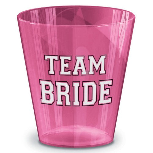 Set of 40 Team Bride shot glasses for celebrating bachelorette parties and bridal events.