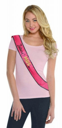 Sassy Bride Sash in shimmering fabric, perfect for bachelorette parties and bridal showers, 30 inches long.