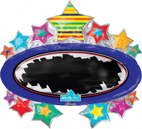 Supershape XL Bright Star Black Board Marquee balloon for personalized decorations, measuring 78cm x 71cm.