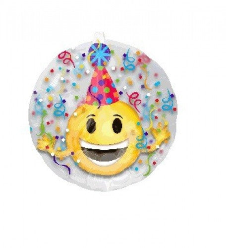 Vibrant emoji party hat for all ages, perfect for birthdays and celebrations, with adjustable strap for comfort.