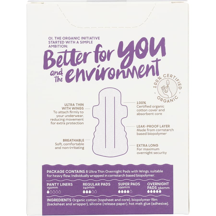 Oi Organic Cotton Pads Overnight 8 pack