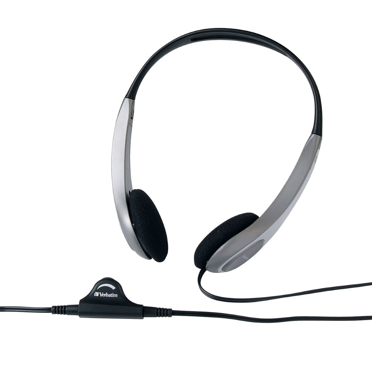 Verbatim Headset with Volume Control for clear audio, adjustable ear cups, and convenient mono/stereo switch.