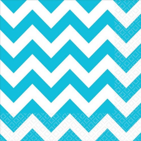 Caribbean Blue Chevron Lunch Napkins pack of 16, perfect for stylish dining and events, measuring 33cm x 33cm.
