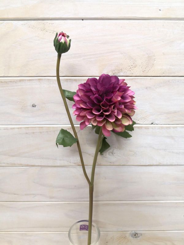 Artificial Flower Stem - Dahlia w/Bud (Purple)