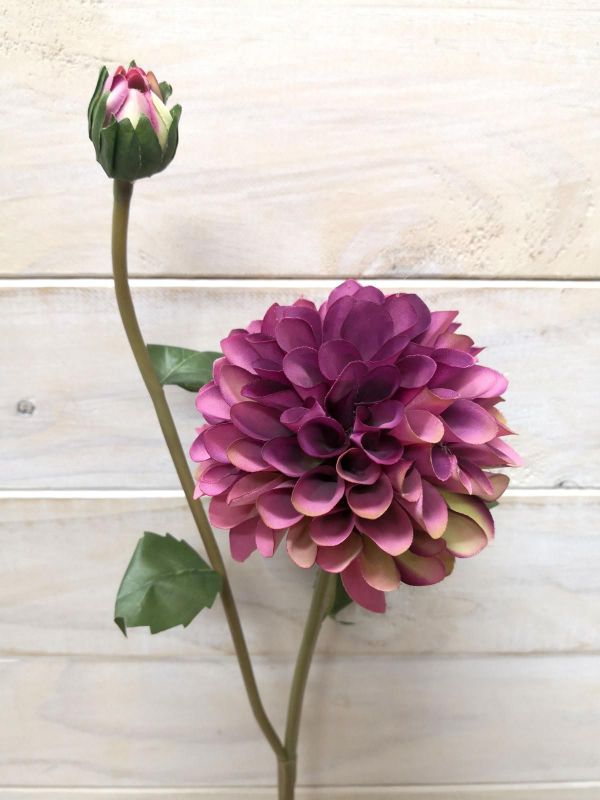 Artificial Flower Stem - Dahlia w/Bud (Purple)