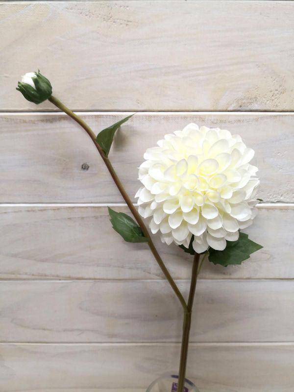Artificial Flower Stem - Dahlia w/Bud (White)