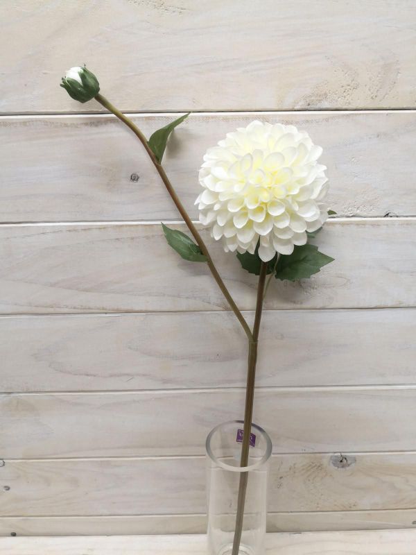 Artificial Flower Stem - Dahlia w/Bud (White)