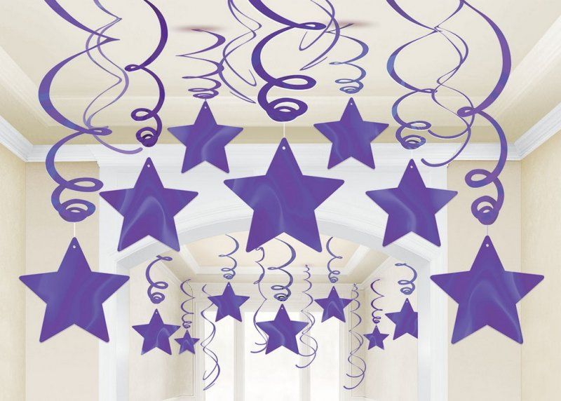 Shooting Stars Foil Mega Value Pack Swirl Decorations New Purple (Pack of 30)