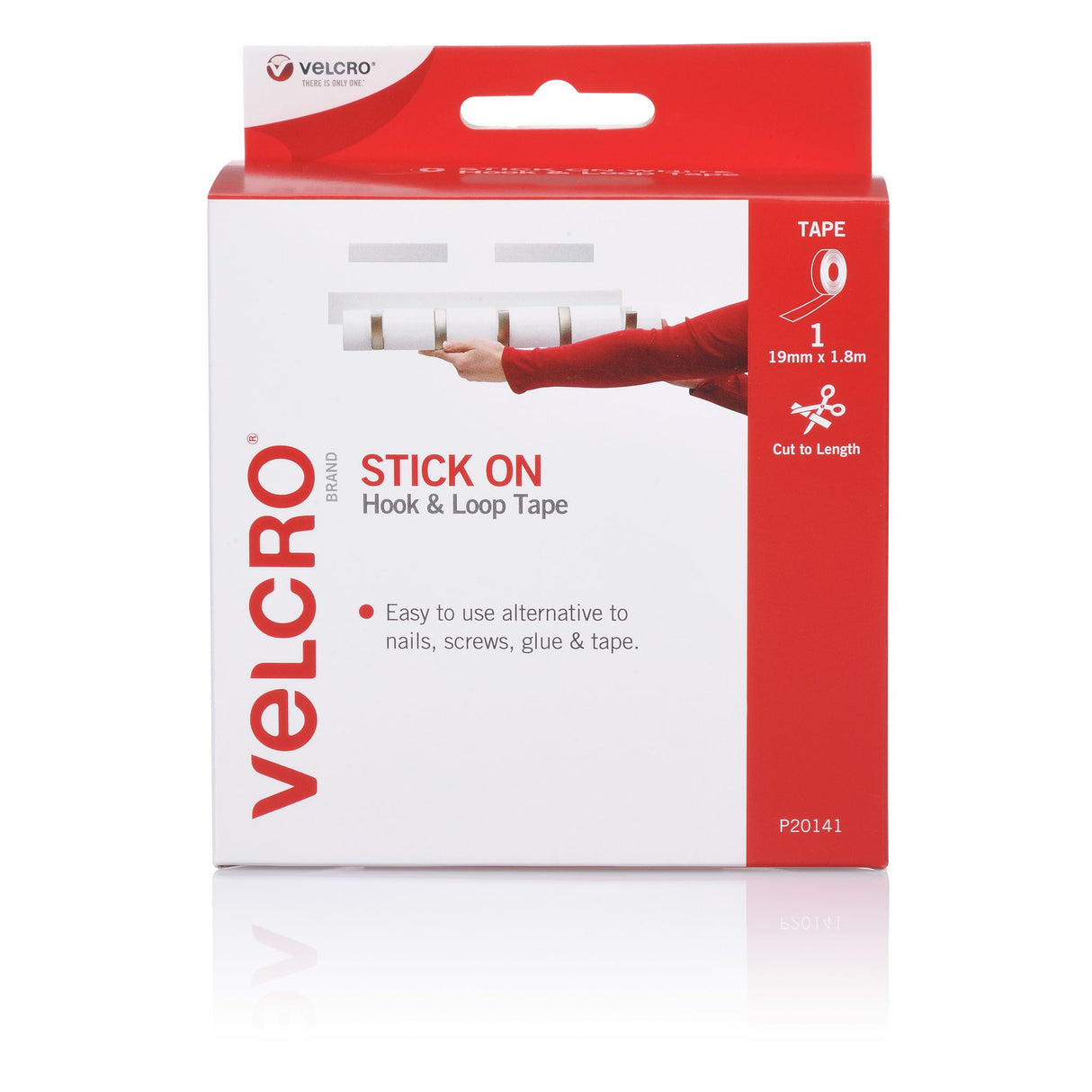 White self-adhesive VELCRO® Hook & Loop Fasteners strip, 20mm x 1.8m, perfect for organizing and crafting projects.