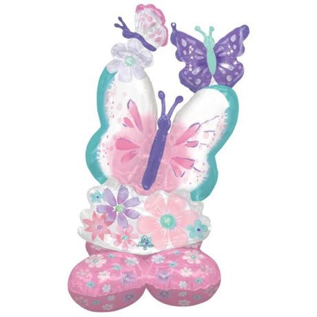71cm x 111cm AirLoonz Flutters Butterfly balloon with straw and elastic strap for secure inflation.