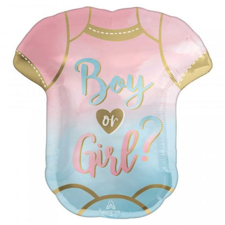SuperShape foil balloon measuring 55cm x 60cm, ideal for celebrating a baby reveal with a boy or girl theme.